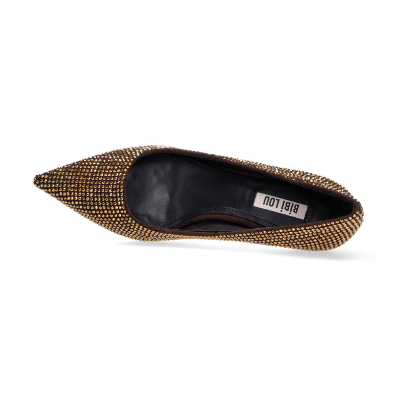 Bibi Lou decollete camoscio strass marrone oro