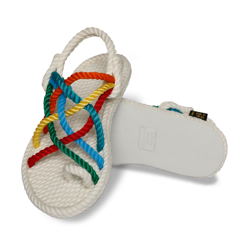 Bohonomad sandali in corda bianco e multicolor