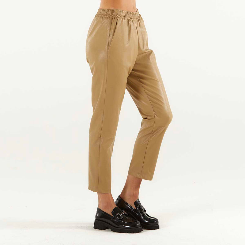 SOLOTRE pantalone ecopelle beige