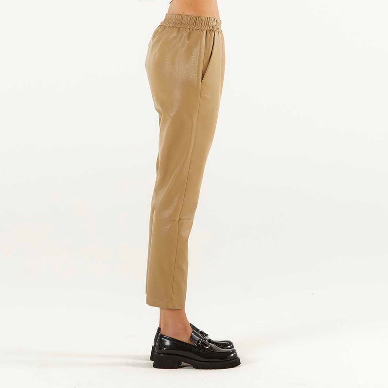 SOLOTRE pantalone ecopelle beige