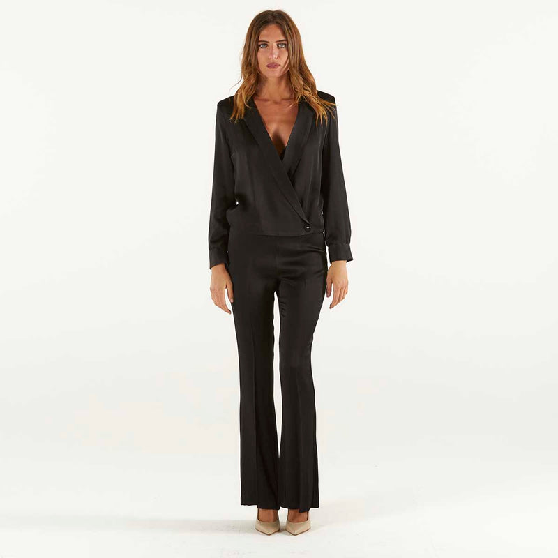 SOLOTRE pantalone con spacco nero