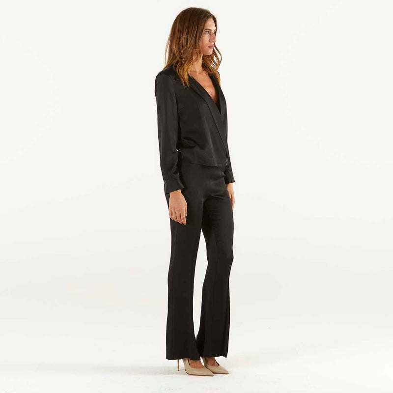 SOLOTRE pantalone con spacco nero