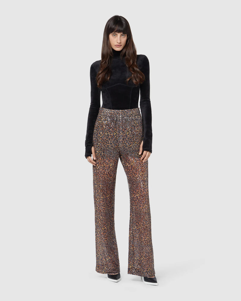 GCDS Pantaloni in paillettes stampa leopardata